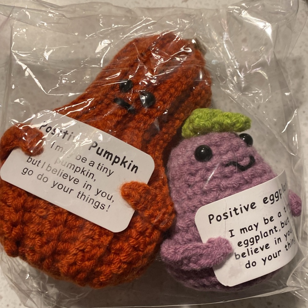 Emotional Support Vegetable Fruit Knitted  Handmade Wool Crochet 2 pack set lot